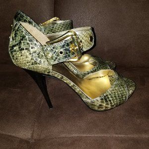 Green/Black Snakeskin Print Heels